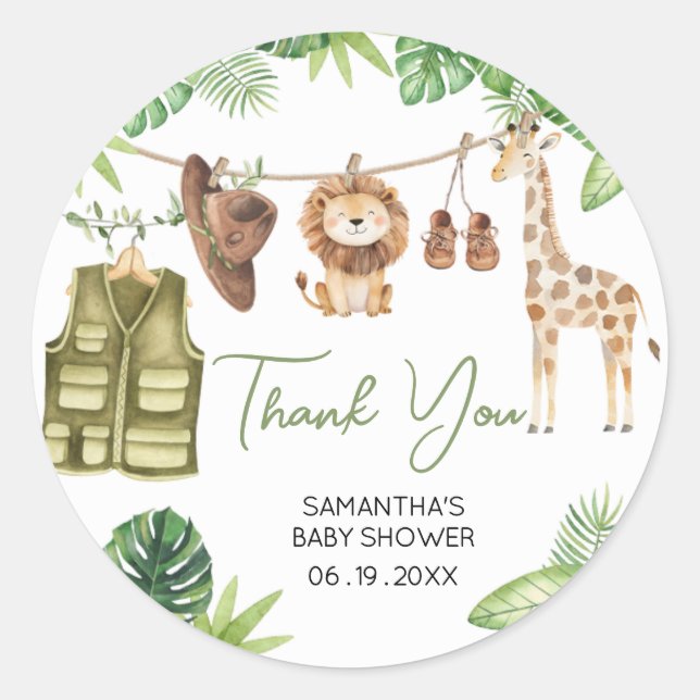 Sticker Rond Baby shower tropical Safari Jungle Animaux (Devant)