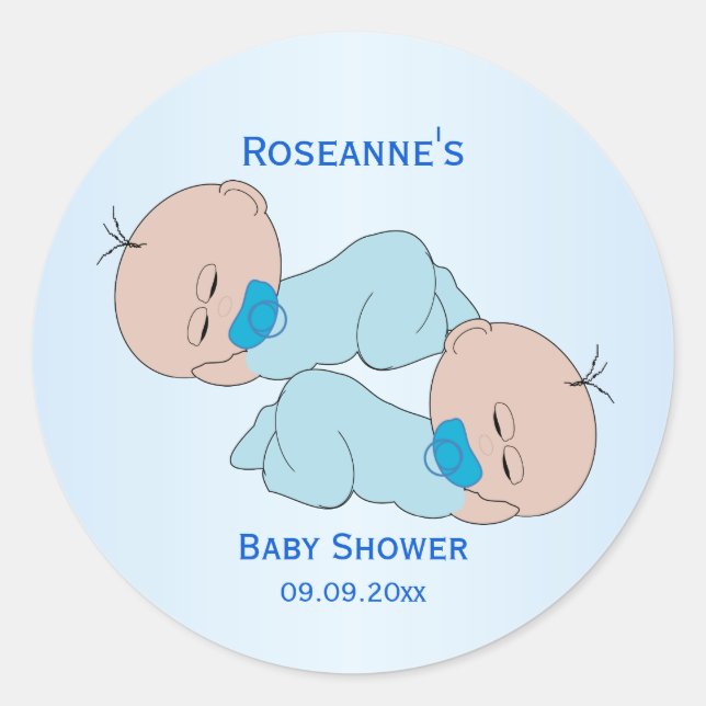 Sticker Rond Baby shower Twin Baby Boys (Devant)
