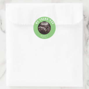 Sticker Rond Baby shower vert chaux Ultrasound Merci