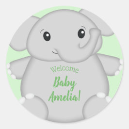 Sticker Rond Baby shower vert éléphant