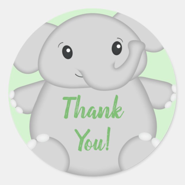Sticker Rond Baby shower vert éléphant (Devant)