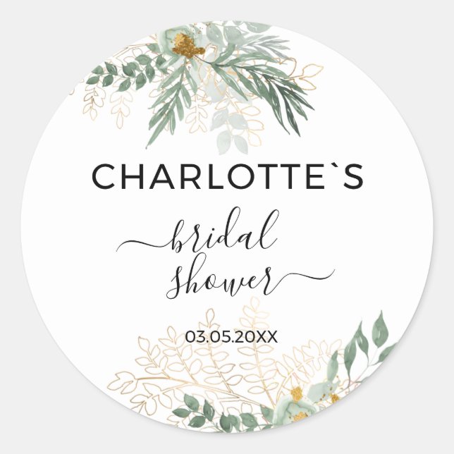 Sticker Rond Baby Shower Vert et Or (Devant)