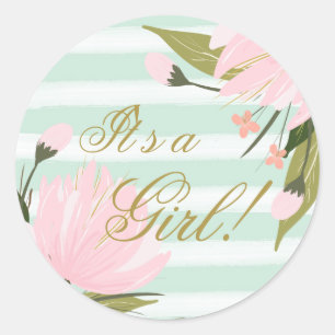 Sticker Rond Baby shower vert et rose