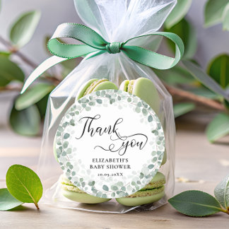 Sticker Rond Baby shower vert Eucalyptus