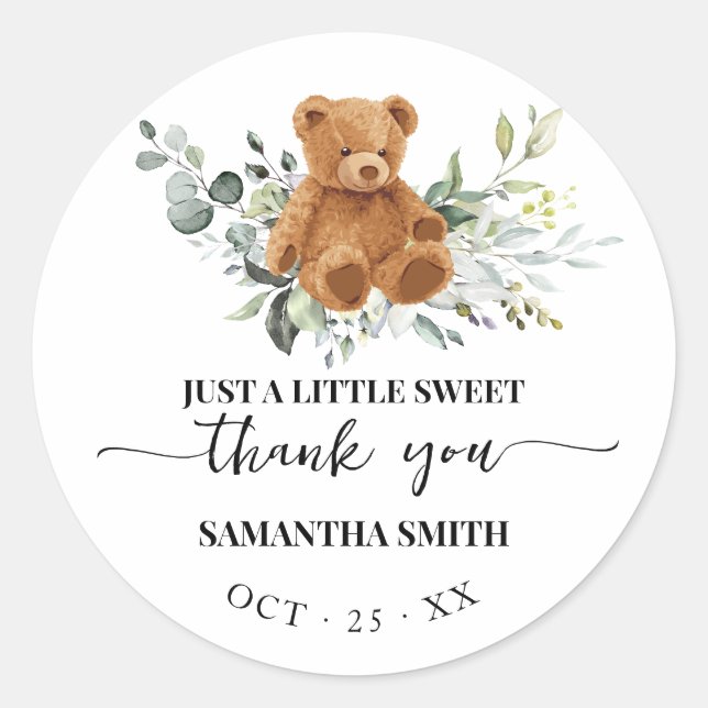 Sticker Rond Baby shower vert ours Merci (Devant)