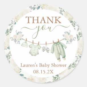 Sticker Rond Baby shower Vêtements de bébé vert Sage