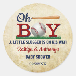 Sticker Rond Baby shower vintage de baseball Boys