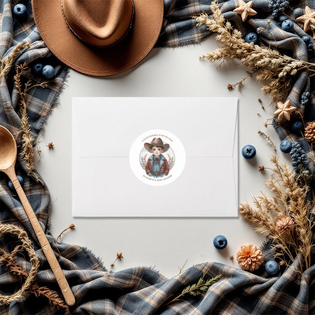 Sticker Rond Baby Shower Western Cowboy (Western Cowboy Baby Shower Classic Round Sticker)