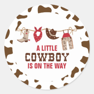 Sticker Rond Baby Shower Western Cowboy Rodéo