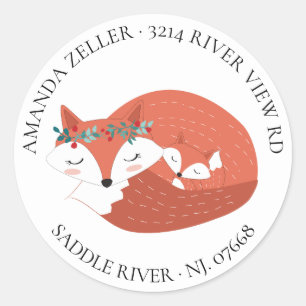 Sticker Rond Baby shower Woodland Fox Adresse de retour Label