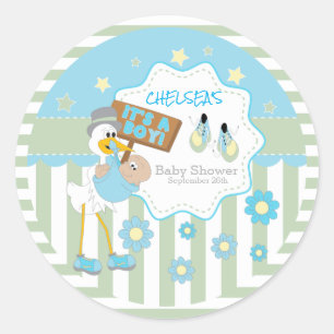 Sticker Rond Baby Stork Baby Boy Douche
