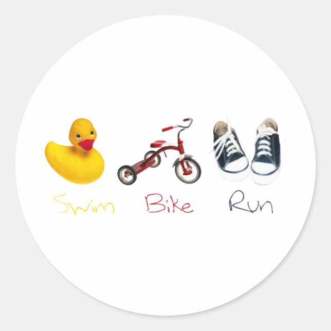 Sticker Rond Baby Swim Bike Run (Devant)