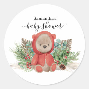 Sticker Rond Baby Teddy Ours Noël Bouquet Boho