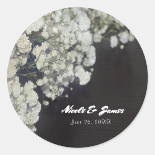 Sticker Rond Baby's Breath & Dark Wood Élégance Rustique Faveur