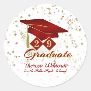 Sticker Rond Bac de diplôme Red Gold Stars Personnalisé