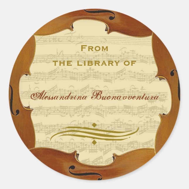 Sticker Rond Bach Cello Suite Manuscript Personnalisable Bookpl (Devant)