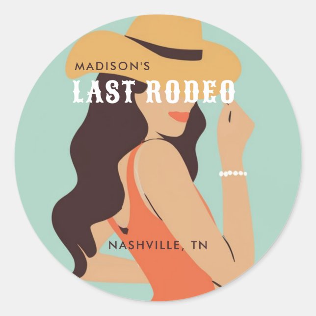 Sticker Rond Bachelorette Dernière Rodéo Rose (Devant)