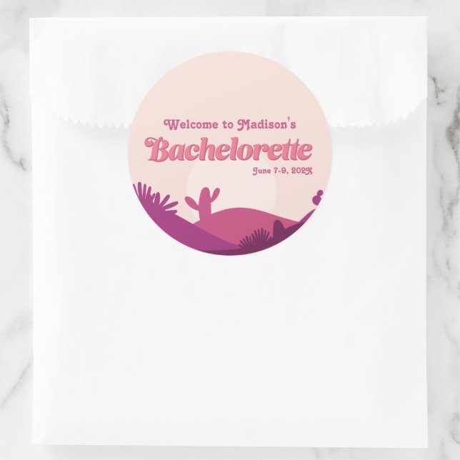 Sticker Rond Bachelorette du coucher de soleil du désert (Sac)