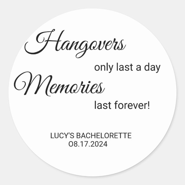 Sticker Rond Bachelorette Hangover Helper / Kit de récupération (Devant)
