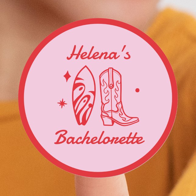 Sticker Rond Bachelorette rouge et rose du littoral (Coastal Cowgirl Red & Pink Bachelorette Classic Round Sticker
)