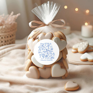 Sticker Rond Bachelorette Tropicale Doodle Bleu Célébration