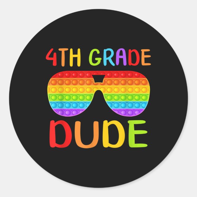Sticker Rond Back To School 4th Grade Dude Sungles Pop It Fidge (Devant)