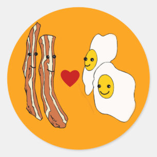 Sticker Rond Bacon Aime les oeufs Amusant conception Bacon