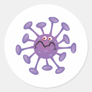 Sticker Rond Bactéries de germe de dessin drôle