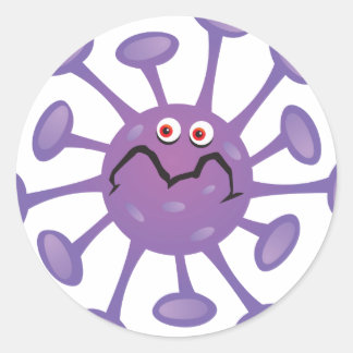 Sticker Rond Bactéries de germe de dessin drôle