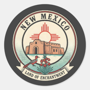 Sticker Rond Badge Rétro Nouveau-Mexique Terre d'Enchantement