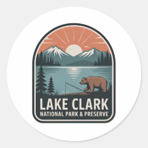 Sticker Rond Badge Vintage du Parc National de Lake Clark