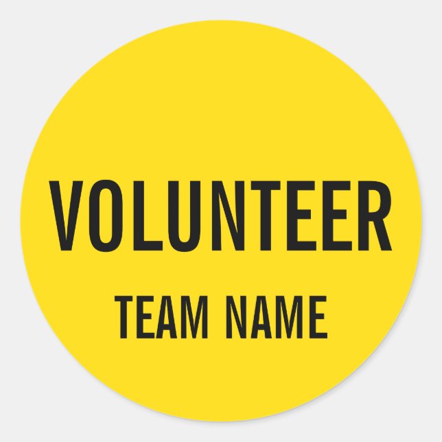 Sticker Rond Badge volontaire jaune avec nom d'équipe personnal (Devant)