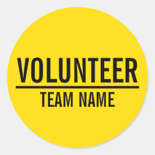 Sticker Rond Badge volontaire jaune avec nom d'équipe personnal