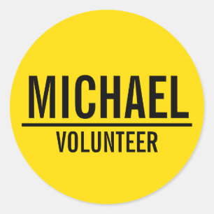 Sticker Rond Badge volontaire jaune avec nom personnalisé