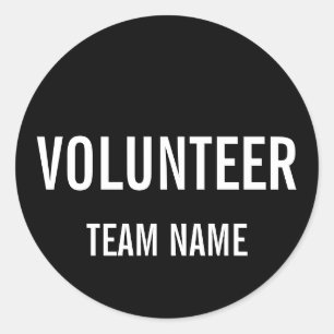 Sticker Rond Badge volontaire noir avec nom d'équipe personnal