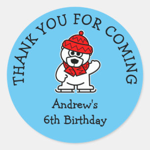 Sticker Rond Badine l'ours blanc mignon de fête d'anniversaire