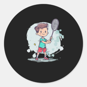 Sticker Rond Badminton Boy Comic Shutter Player