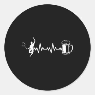 Sticker Rond Badminton Player Racket - Heartbeat Ekg Badminton