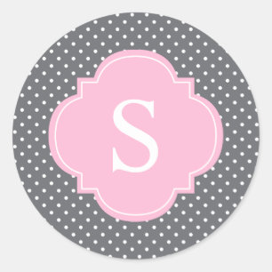Sticker Rond Bagout rose et gris de pois