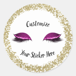 Sticker Rond Bague Moderne en Or avec Paillettes Roses Maquilla