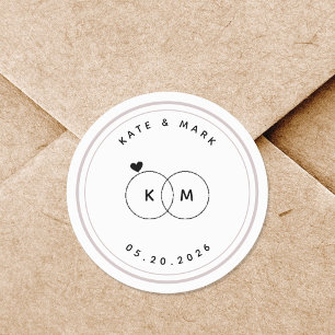 Sticker Rond Bagues de mariage modernes Monogramme Enregistrer
