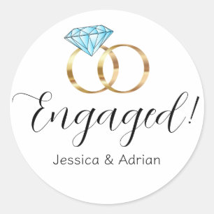 Sticker Rond Bagues de mariage personnalisées en diamant bleu e