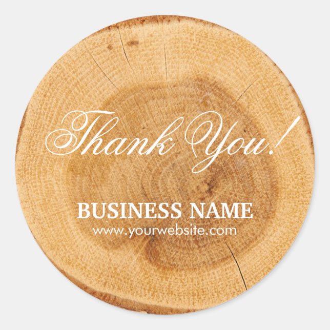 Sticker Rond Bagues en bois élégant Merci d'affaires (Devant)