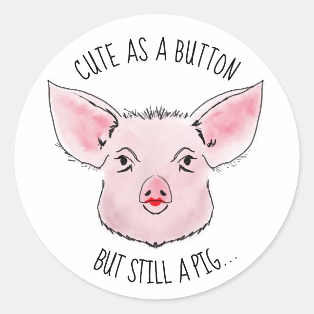 Sticker Rond Baguette à lèvres sur un porc (Devant)