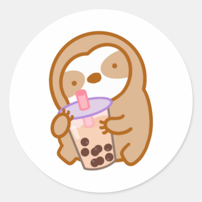 Sticker Rond Baguette à thé au lait Boba mignonne (Devant)