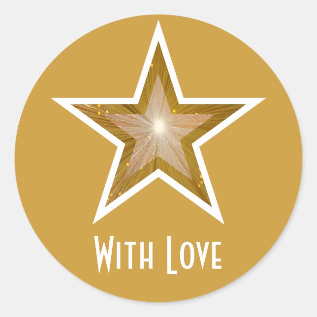 Sticker Rond Baguette arrondie jaune "Gold" Star 'With Love' (Devant)