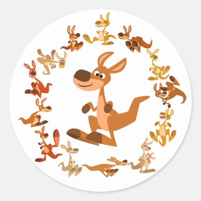 Sticker Rond Baguette caricature Kangaroos Mandala (Devant)