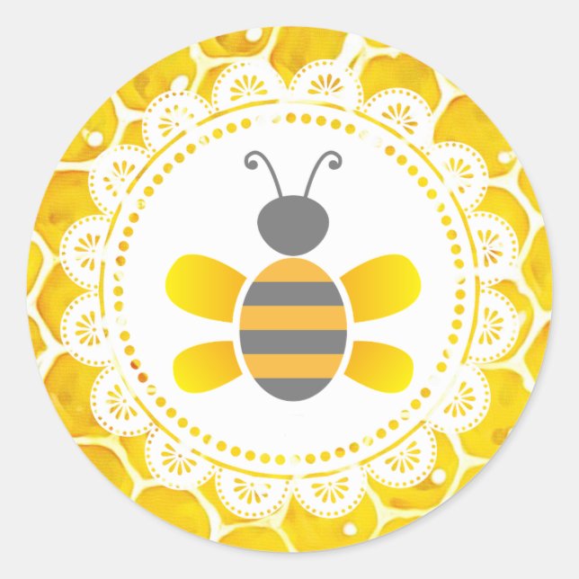 Sticker Rond Baguette d'abeille à miel Baguette noire et jaune (Devant)