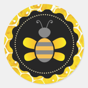 Sticker Rond Baguette d'abeille à miel Baguette noire et jaune