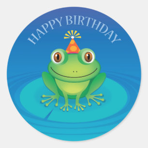 Sticker Rond Baguette de grenouille d'anniversaire heureuse